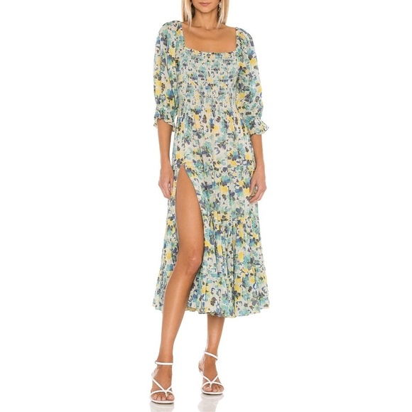 NWT LoveShackFancy Capri Abstract Floral Smocked Tiered Midi Dress Sz. M - Picture 1 of 14